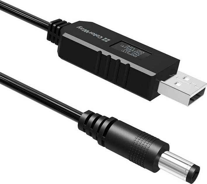 Кабель ColorWay 12V (USB-DC 5.5х2.5mm) 1 м чорний (CW-CBUD067-BK)