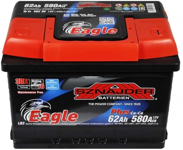 Акумулятор автомобільний SZNAJDER Plus 6СТ- 62Aз 62Ah 580A 12V «+» праворуч