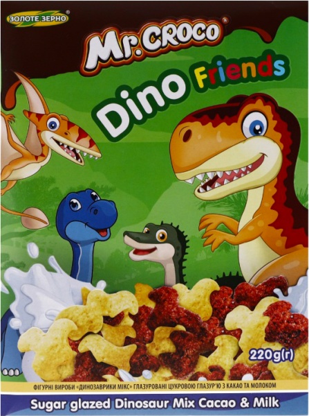 Сніданок сухий Золоте зерно Динозаврики Мікс з какао та молоком 220 г (4820235880415) 