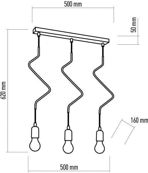 Люстра підвісна TK Lighting Zigzag 3PL 3x60 Вт E27 чорний 2440 