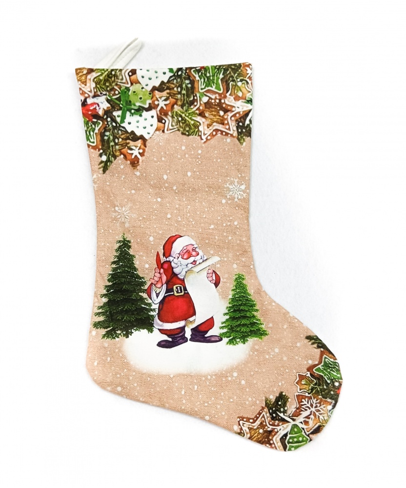 Подвеска Сапожок рождественский с принтом 50 см бежевый