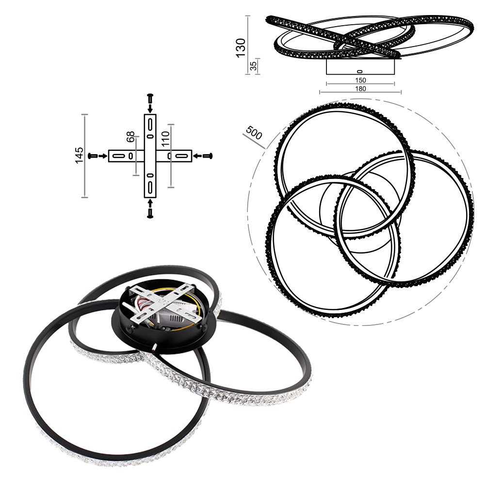Люстра светодиодная ESLLSE VITA 3x80 Вт LED-модуль черный 10124
