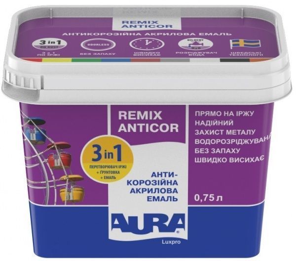 Антикорозийная акрилова емаль Aura® Luxpro Remix Anticor RAL 5012 червоно-коричневий мат 0,75л