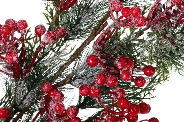 Гілочка декоративна модрини з ягодами і шишками засніжена 85 см RS1Z1981 