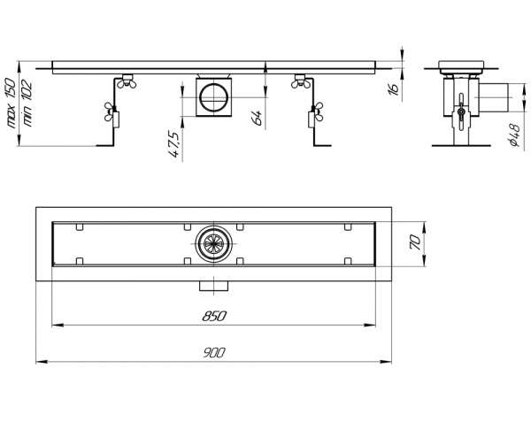 Линейный трап для душа Rhein Piano-850