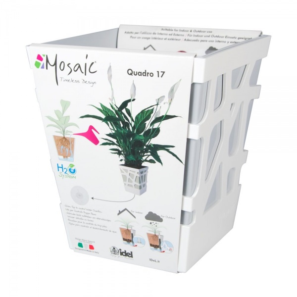 Вазон пластиковий Idel Quadro 17 см квадратний 4,3 л білий/сірий (740033) 