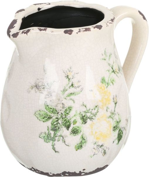 Кашпо керамическое кувшин Чайная роза фигурный (H080-116-2) бежевый с рисунком 