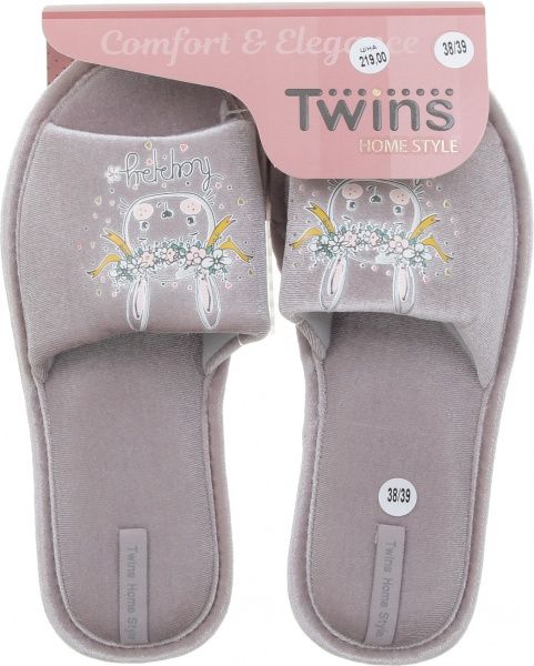 Капці домашні Twins HS-VL велюр р. 40 сірий 