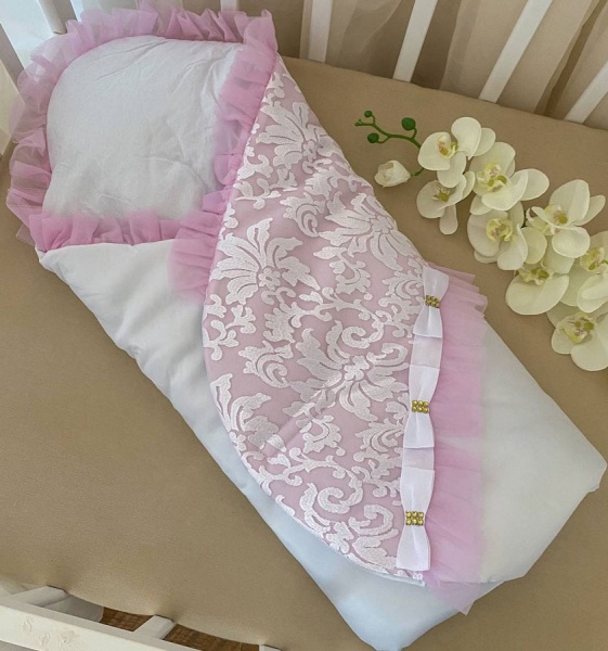 Конверт для девочки Бетіс Сияние 80х80 см белый с розовым 27075749 