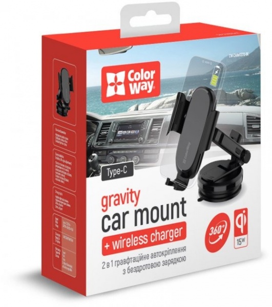 Беспроводное зарядное устройство ColorWay Dashboard Car Wireless Charger 15W Black (CW-CHAW037Q-BK)