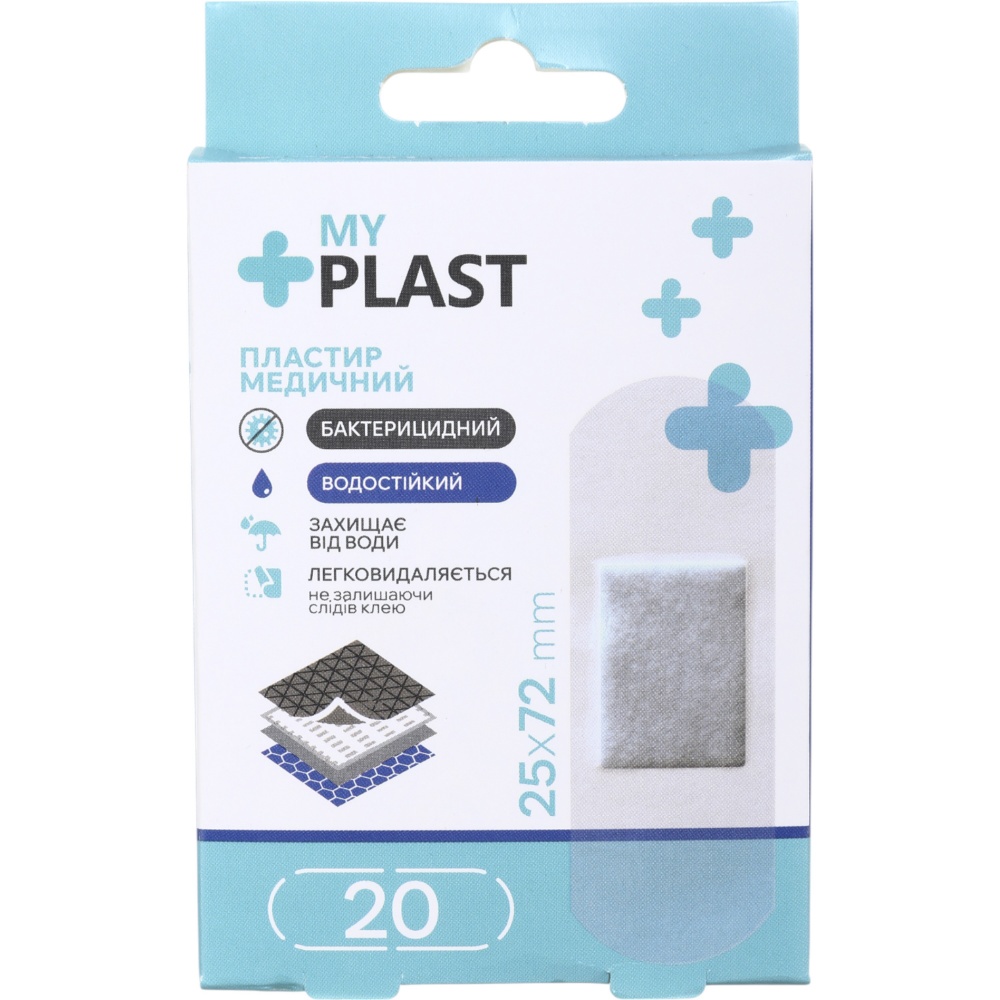 Пластырь медицинский My Plast бактерицидный водостойкий 25 мм x 72 мм стерильные 20 шт.