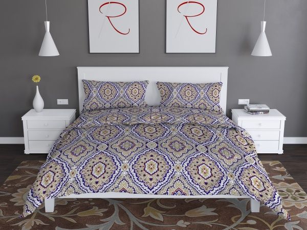 Комплект постельного белья Дамаск евро сине-коричневый Rigel 