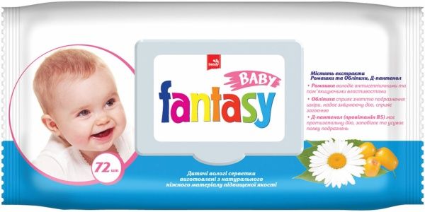 Дитячі вологі серветки Fantasy ромашка та обліпиха 72 шт.