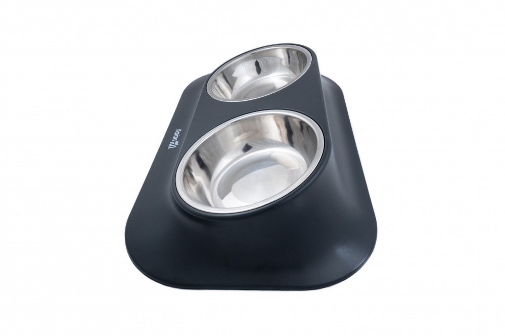 Миска AnimAll двойная на подставке 2x420 мл черная