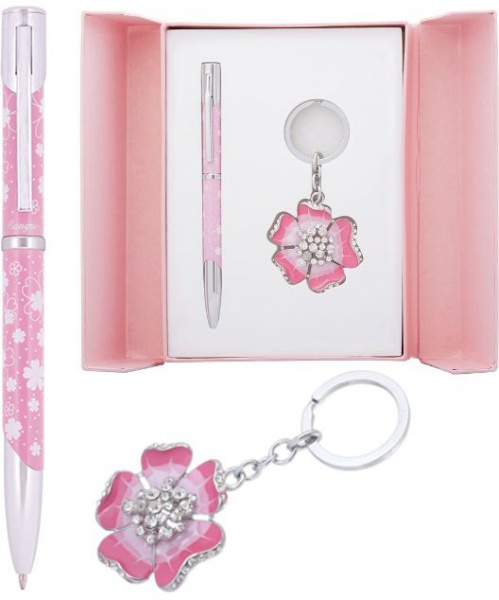 Набір LANGRES подарунковий Bloom: ручка кулькова + брелок рожевий 