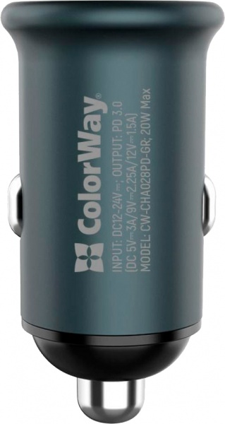 Автомобильное зарядное устройство ColorWay 1 USB Power Delivery Port USB Type-C (20 W) 