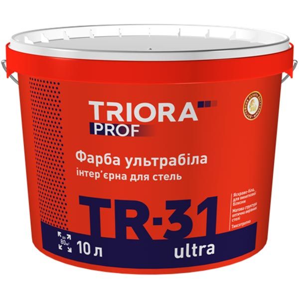Фарба акрилова водоемульсійна Triora TR-31 ultra мат ультра білий 10л 