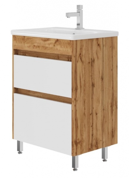 Тумба напольная ЮВЕНТА Luton - 55 Дуб Вотан (на ножках) с умывальником 