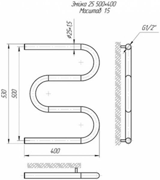 Рушникосушарка Mario Змійка 30 530х400/500 з кільцями