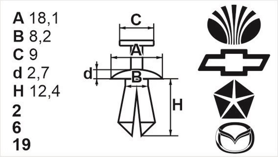 Клипса с резьбовым штырьком универсальная Romix (60001)