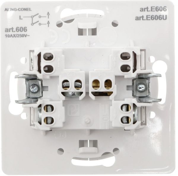 Вимикач двоклавішний Aling-Conel Eon без підсвітки 10 А 250В білий E606.0