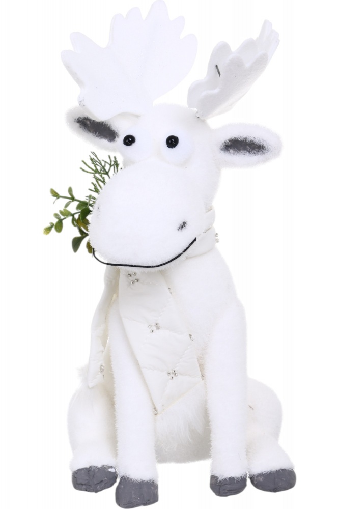 Декорація новорічна лось сидячий з декором біло-синій 38х22х55 см