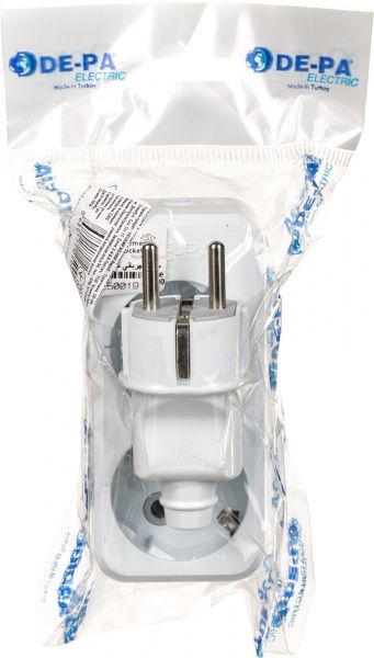 Колодка + вилка De-Pa із заземленням 2 гн. білий 