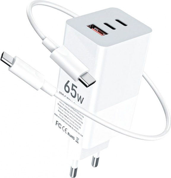 Сетевое зарядное устройство Gelius Nimble GaN 65W GP-HC051 White + Cable Type-C/Type-C 