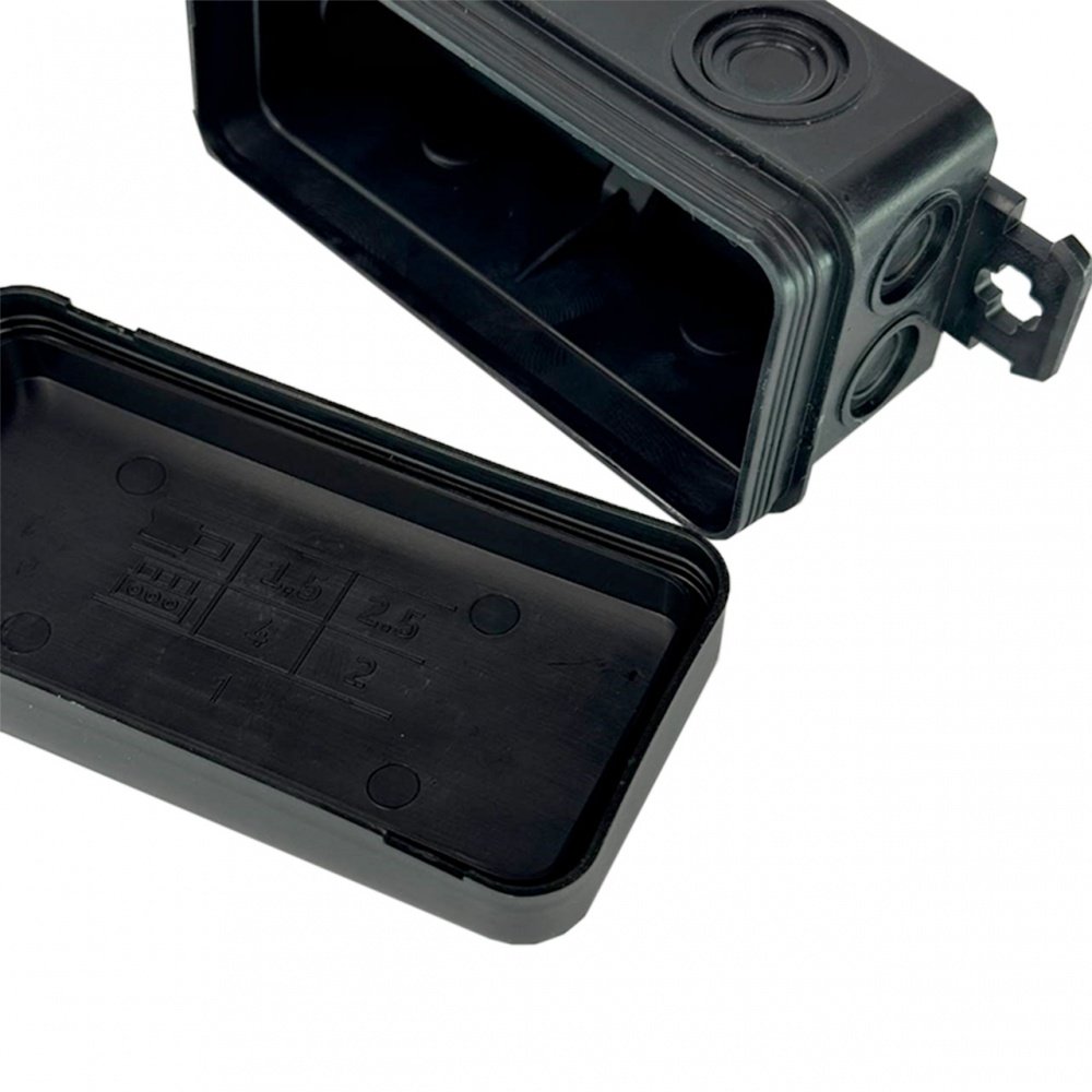 Коробка UEC для отрытой установки без отверстий 78х36х34 мм (вн. 85х43х38 мм) IP54 черная полиэтилен JB-078-036-034-IP54-BL