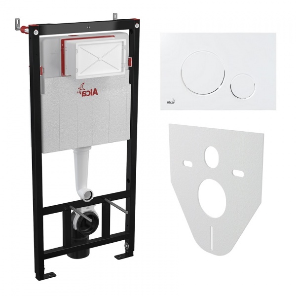 Інсталяція для унітаза Alca Plast Комплект 4в1 AM101/1120 з білою круглою кнопкою M670 та прокладкою M91