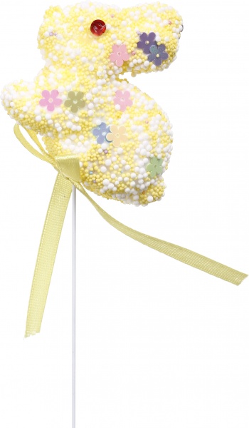 Декорація великодня Зайчики декоративні на паличці 22 см набір з 6 шт