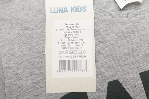 Реглан для хлопчика Luna Kids Game mode on р.152 сірий меланж 