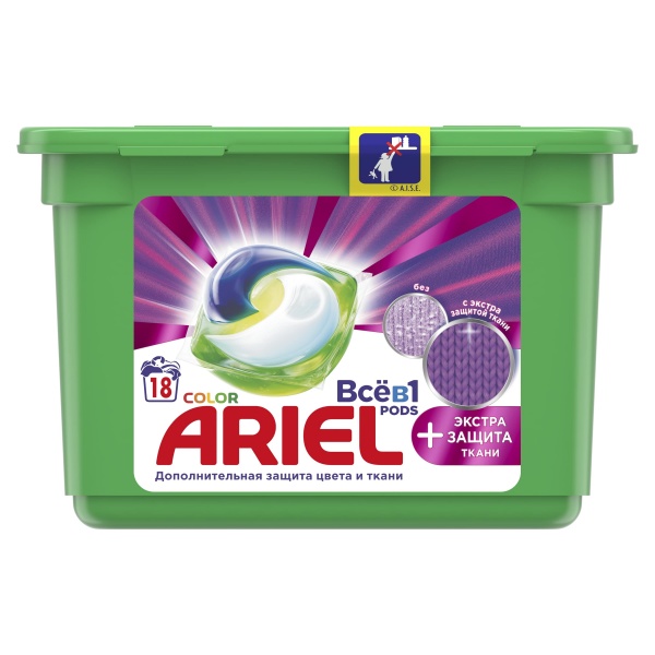 Капсули для машинного прання Ariel Pods Все-в-1 + Екстра захист тканин 18 шт. 