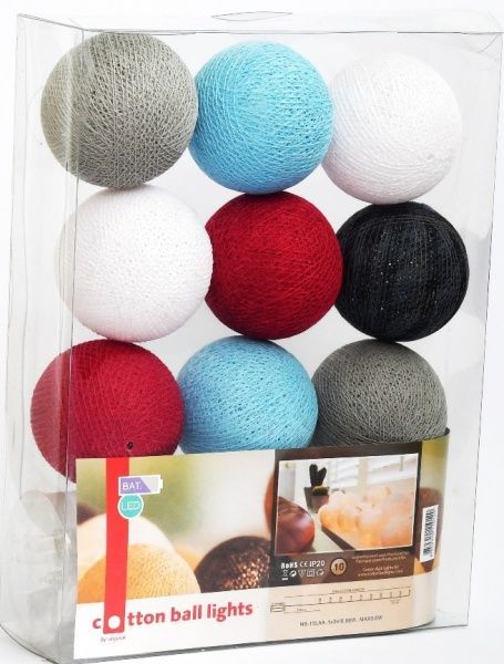 Электрогирлянда Котоновые шарики blue mix светодиодная (LED) 10 ламп