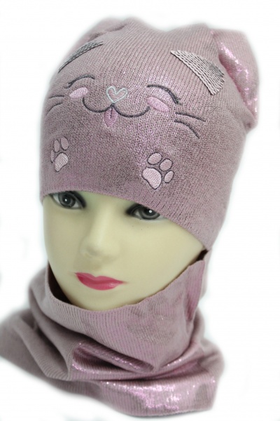 Комплект шапка + снуд для дівчаток Kraft+ р.48-50 пильна троянда 2293 