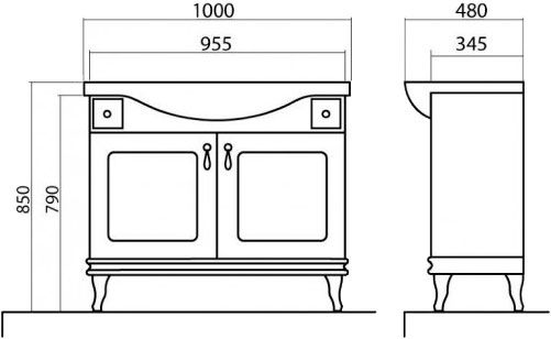 Тумба напольная Aqua Rodos Беатриче 100 белая патина хром с умывальником 081300-u New Klasik