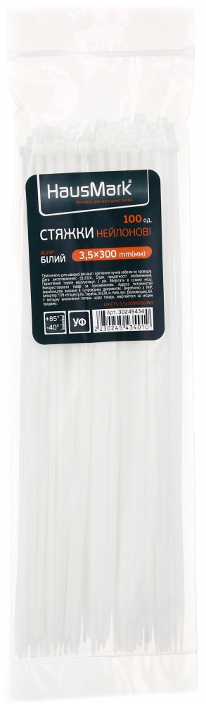 Стяжка для кабеля HausMark 3,5х300 мм 100 шт. белый