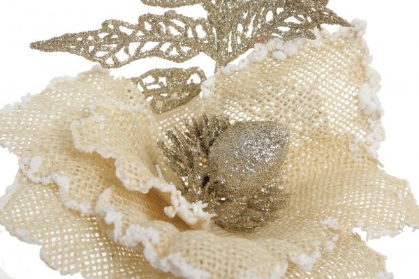 Декорация новогодняя Ветка магнолии 20 см кремовая