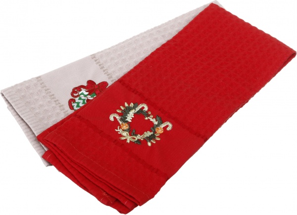 Набір рушників вафельних з вишивкою котик новорічний 2 шт. 40x60 см La Nuit різнокольоровий 