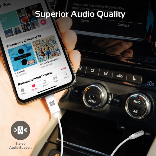 Перехідник Promate AudioLink-LT1 Lightning to Jack 3.5 мм 1 м білий (audiolink-lt1.white) 