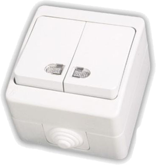 Выключатель кнопочный двухклавишный Gunsan Nemliyer внешний с подсветкой белый NE 07 11 104