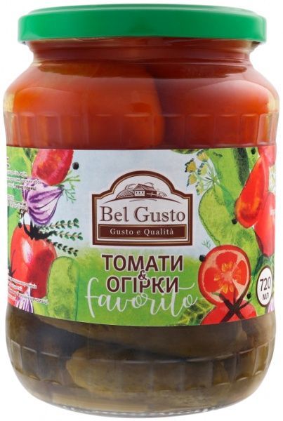 Ассорти овощное Bel Gusto томаты и огурцы маринованные 720мл