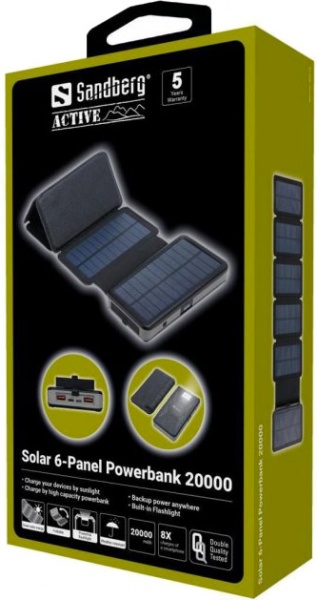 Універсальна мобільна батарея Sandberg Solar 6-Panel Powerbank 20000 mAh (420-73) 
