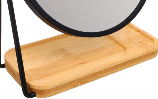 Зеркало косметическое круглое с деревянной подставкой 16,5х7,7 см черный 