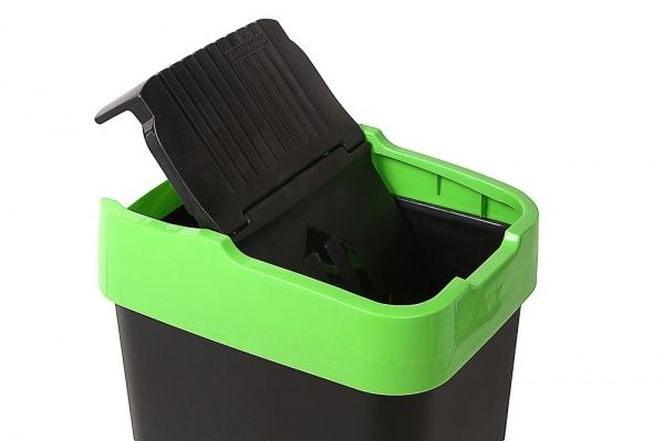 Бак для сміття з кришкою Heidrun Push & Up 35 л чорний із салатовим