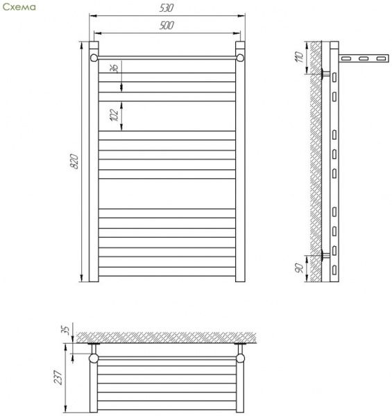 Рушникосушарка водяна Laris Кватро П10 500х800 с поличкою 71207566