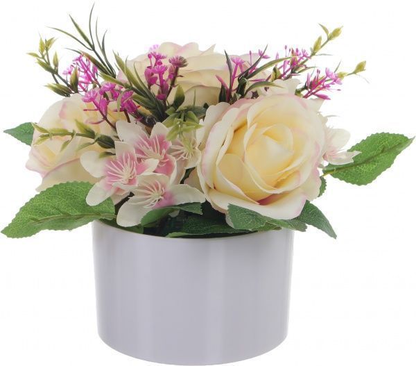 Букет штучних троянд 20х19 см в пластиковому горщику