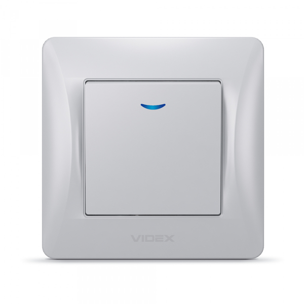Вимикач одноклавішний Videx Binera з підсвіткою срібний шовк VF-BNSW1L-SS