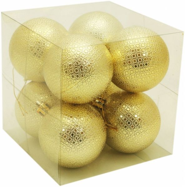 Набор игрушек Шар с рельефным узором золотистый d60 мм 8 шт./уп.  