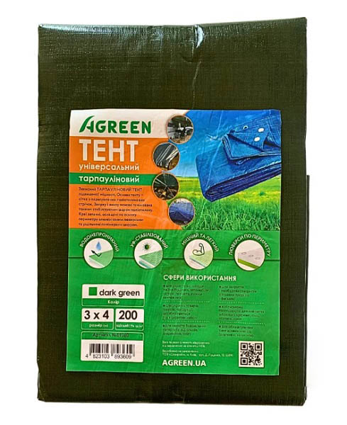 Тент Agreen 200 г/кв. м, 3x4 м темно-зелёный